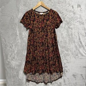 Lularoe Womens XS Carly High-Low Dress Multicolor Fall Chevron Leaf Orange Black